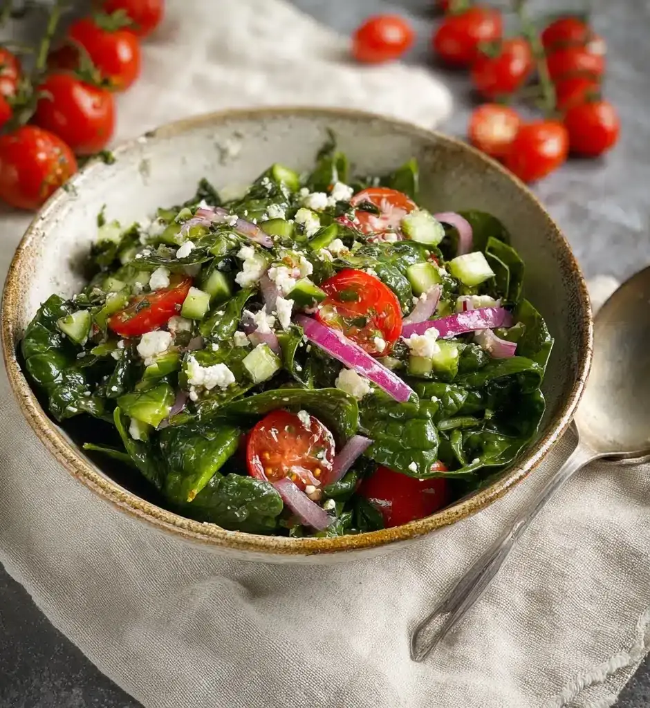 Spinach Tomato Salad with Feta Cheese Recipe