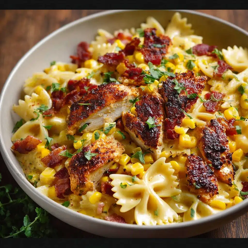 Creamy Chicken and Corn Pasta with Bacon Recipe - Recipe Image