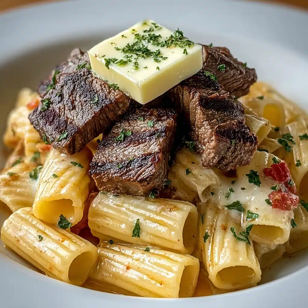 Garlic Butter Steak Tips with Cheesy Rigatoni Recipe