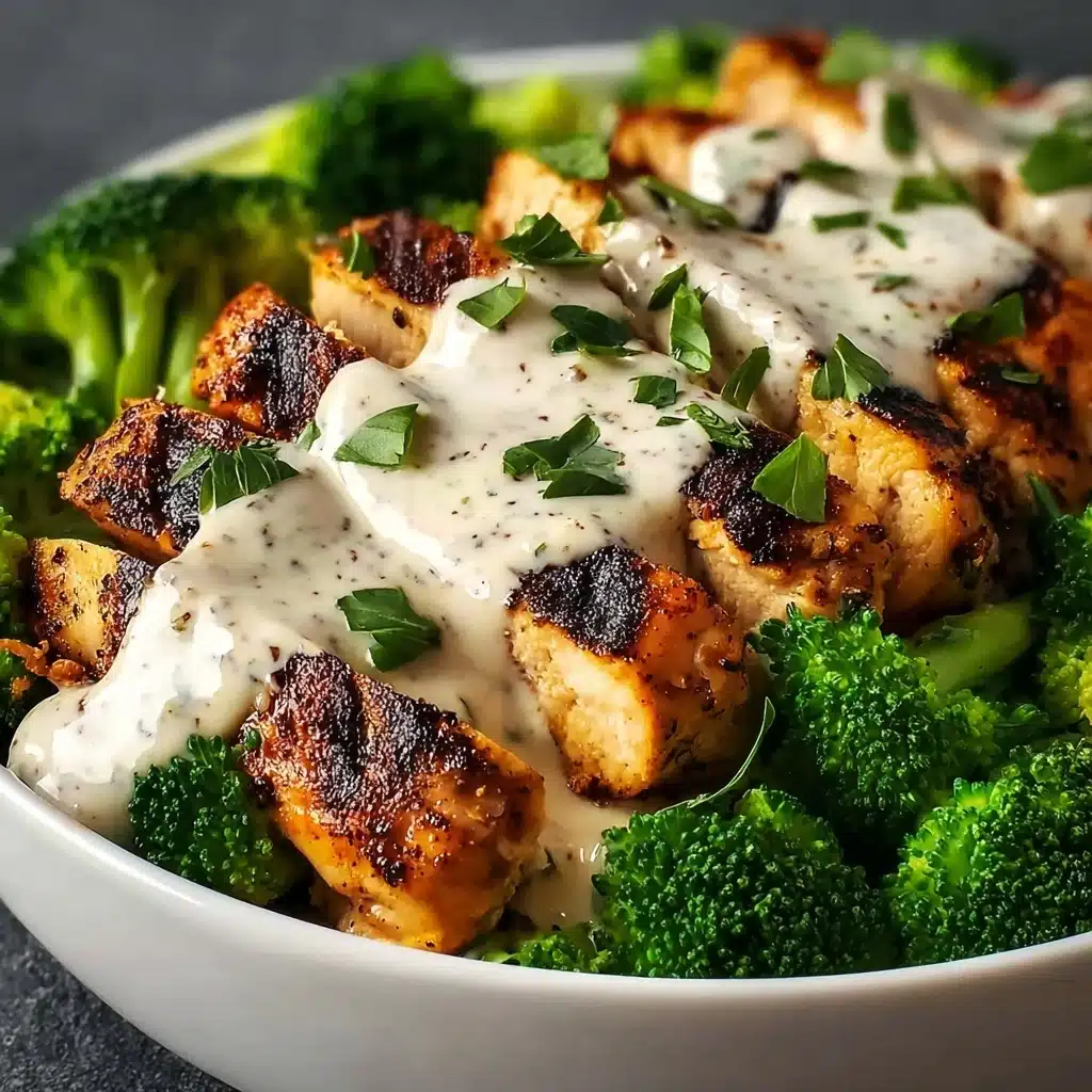 Grilled Chicken & Broccoli Bowls with Creamy Garlic Sauce Recipe - Recipe Image