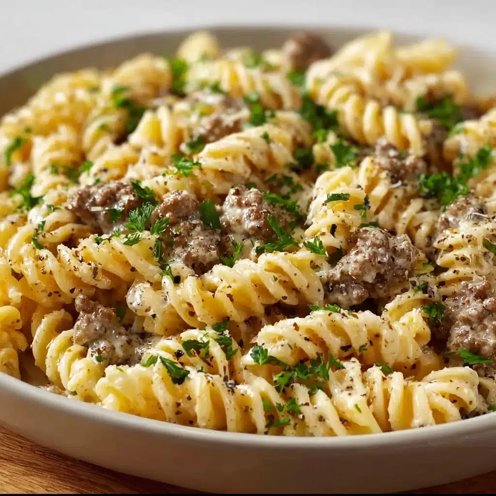 Beef and Rotini in Garlic Parmesan Sauce Recipe - Recipe Image
