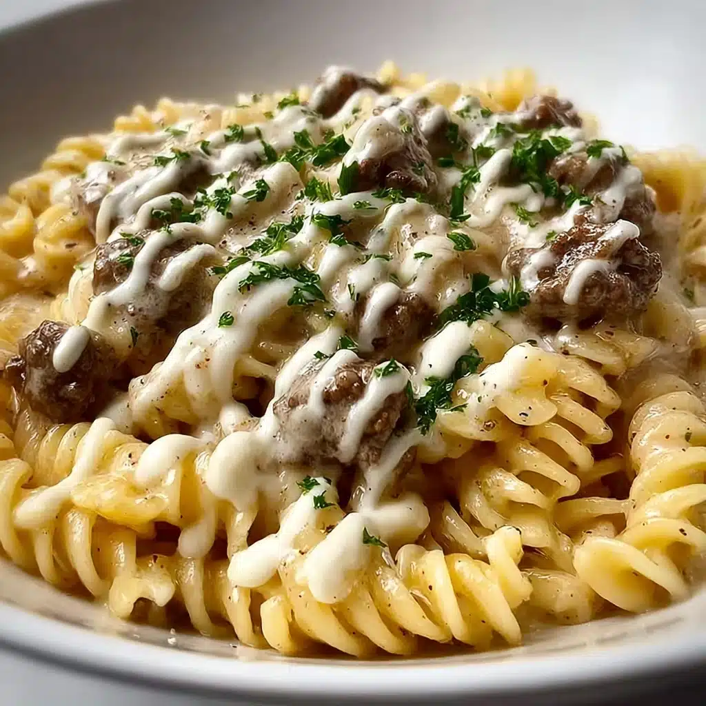 Beef and Rotini in Garlic Parmesan Sauce Recipe - Recipe Image
