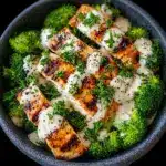 Grilled Chicken & Broccoli Bowls with Creamy Garlic Sauce Recipe