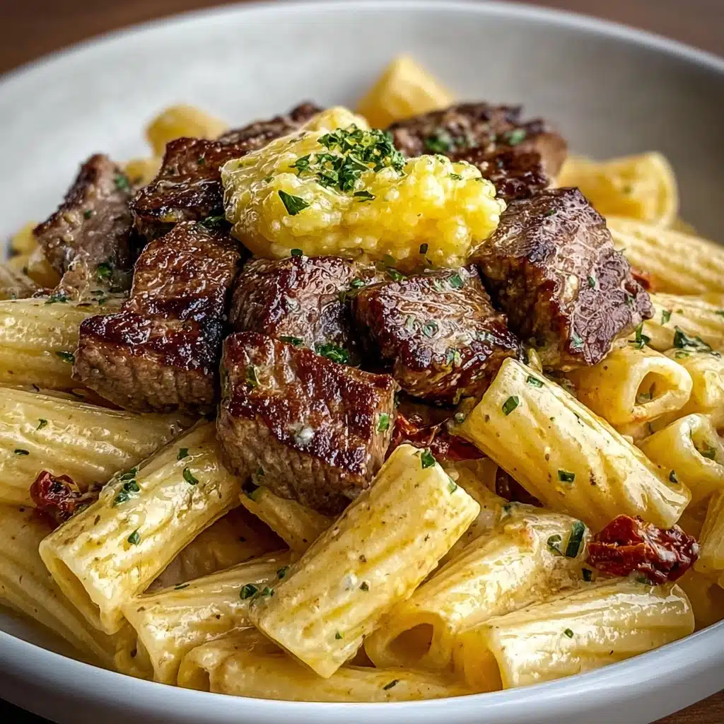 Garlic Butter Steak Tips with Cheesy Rigatoni Recipe - Recipe Image